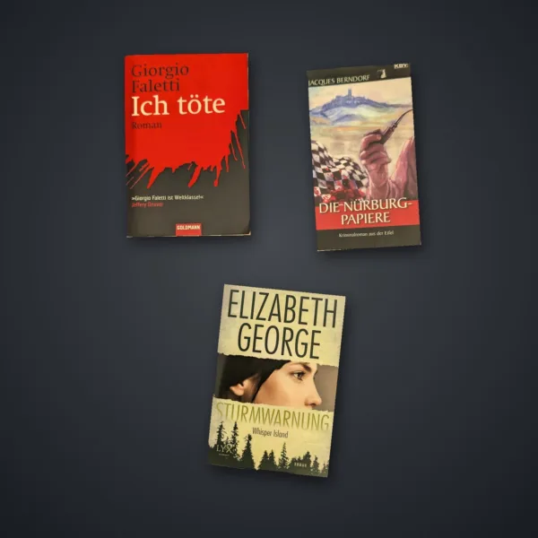 Krimi & Thriller – 3x Spannungspaket: Ich töte, Die Nürburg-Papiere, Sturmwarnung: Whisper Island – gebrauchtes Buchpaket