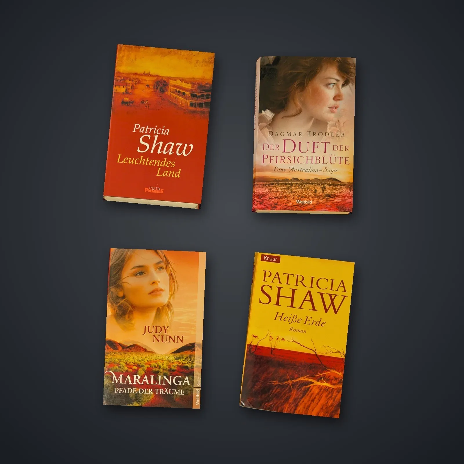 Australien-Saga – 4x Bestseller Buchpaket: Leuchtendes Land, Heiße Erde, Der Duft der Pfirsichblüte, Maralinga: Pfade der Träume – gebrauchtes Buchpaket